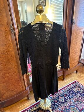 Sezane Black Lace V-Neck Long Sleeve Dress